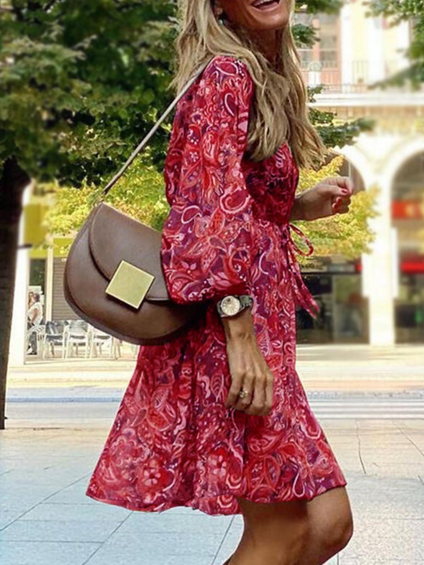 Paisley Print Balloon Sleeve Mini Dress