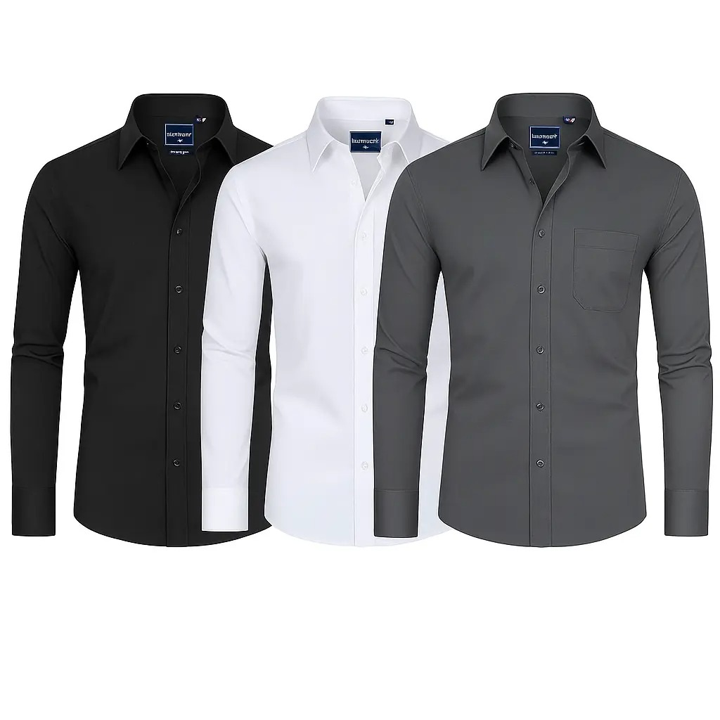 3-Pack Men's Stain Sheild Business Casual Dress Shirts - Slim Fit Long Sleeve Button Down Shirt
