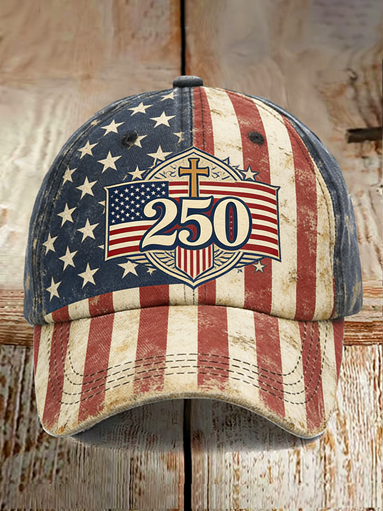 250th Anniversary Striped Flag Cross Commemorative Printed Baseball Hat