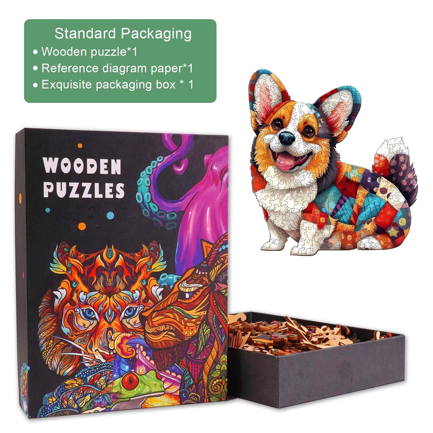 Patchwork Corgi Wooden Jigsaw Puzzle