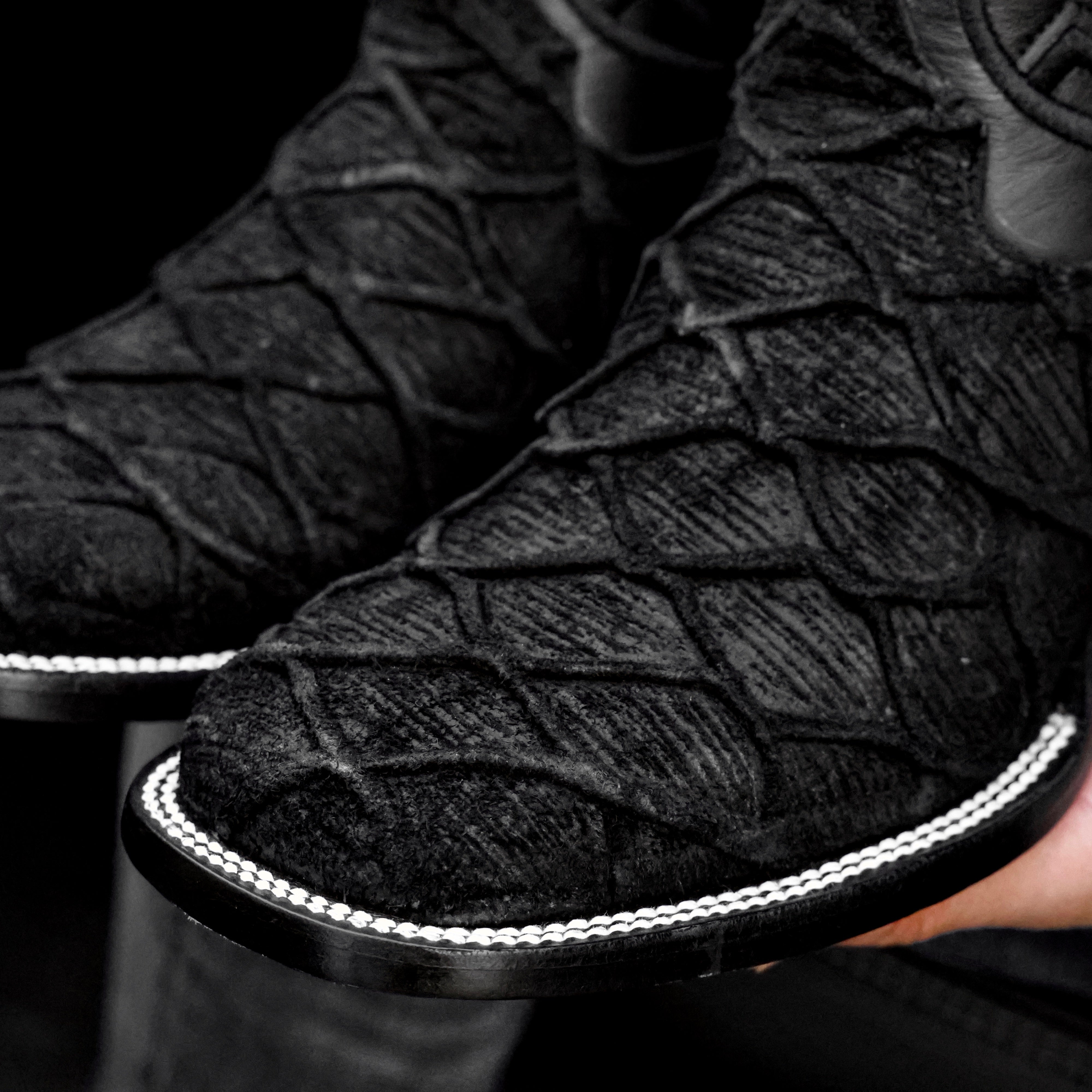 Black Rough-Out Pirarucu Leather Boots - Square Toe