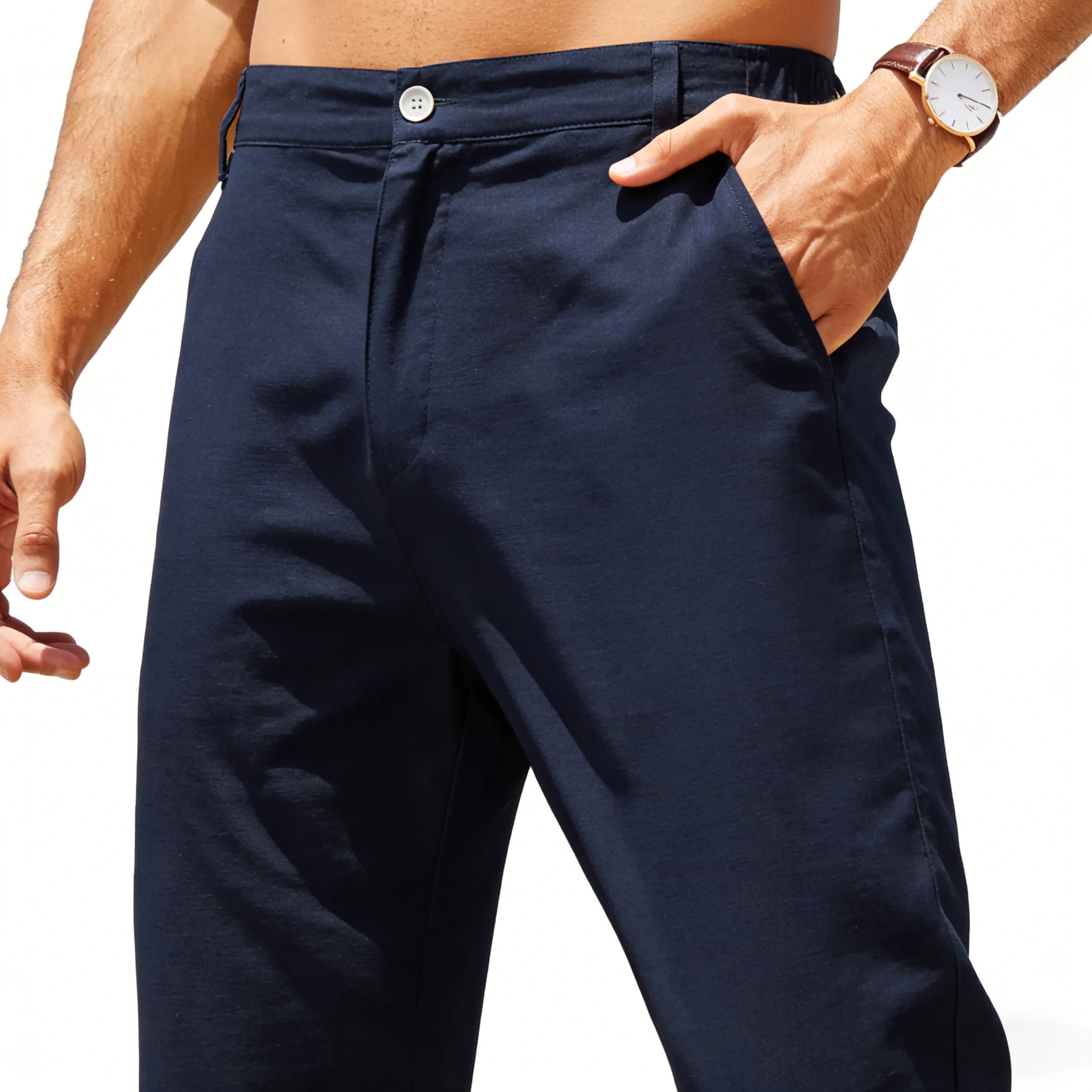 Men's Cotton Linen Pants Elastic Waist Lightweight Casual Pants
