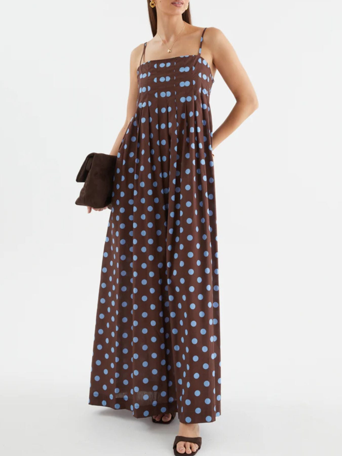 Polka Dot Pleated Detail Maxi Dress