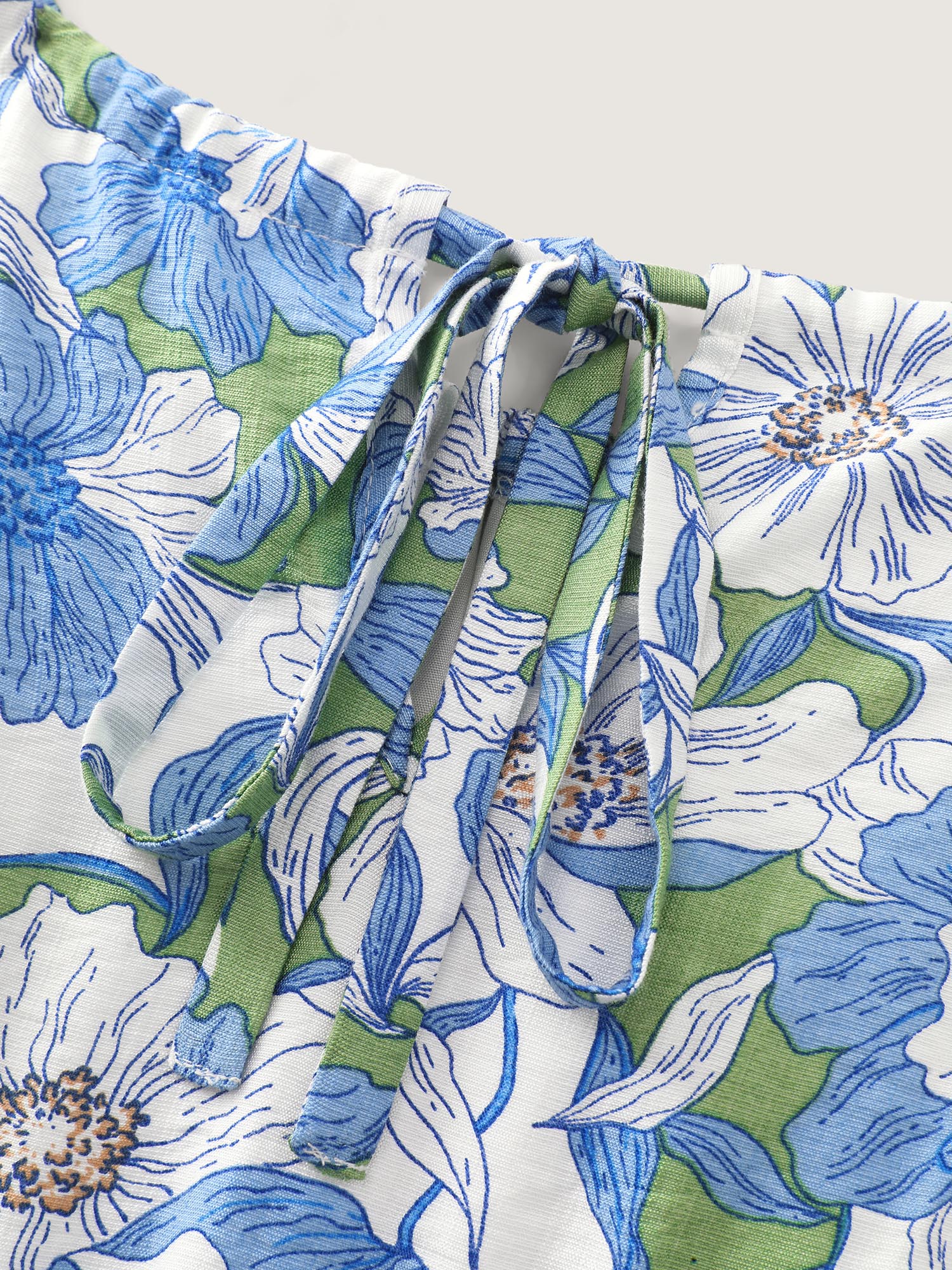 Large Floral Print Lace Trim Midi Dress