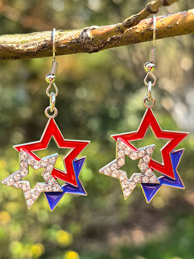 Women'S Independence Day 250Th Anniversary Celebration Flag Earrings Love Pentagram Alloy Drip Oil Pendant Earrings