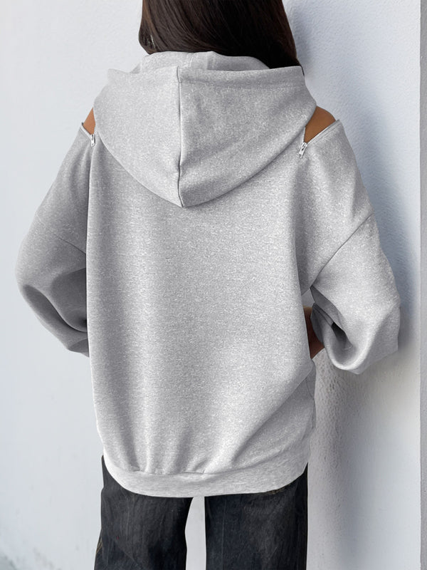 Long Sleeve Off-Shoulder Hooded Pullover Sweatshirt