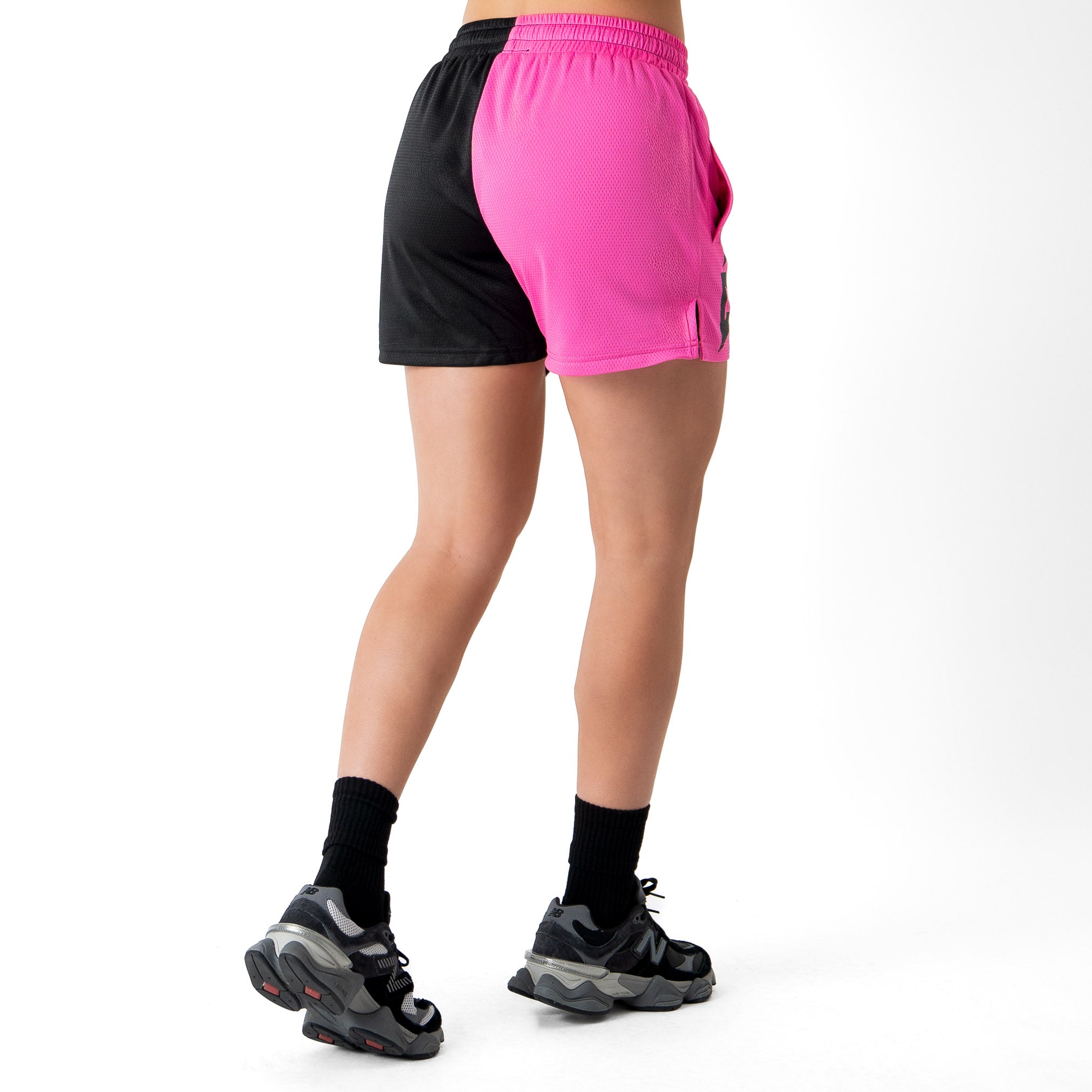MUAY THAI SHORTS (MID THIGH CUT) 2 TONE - BLACK / PINK