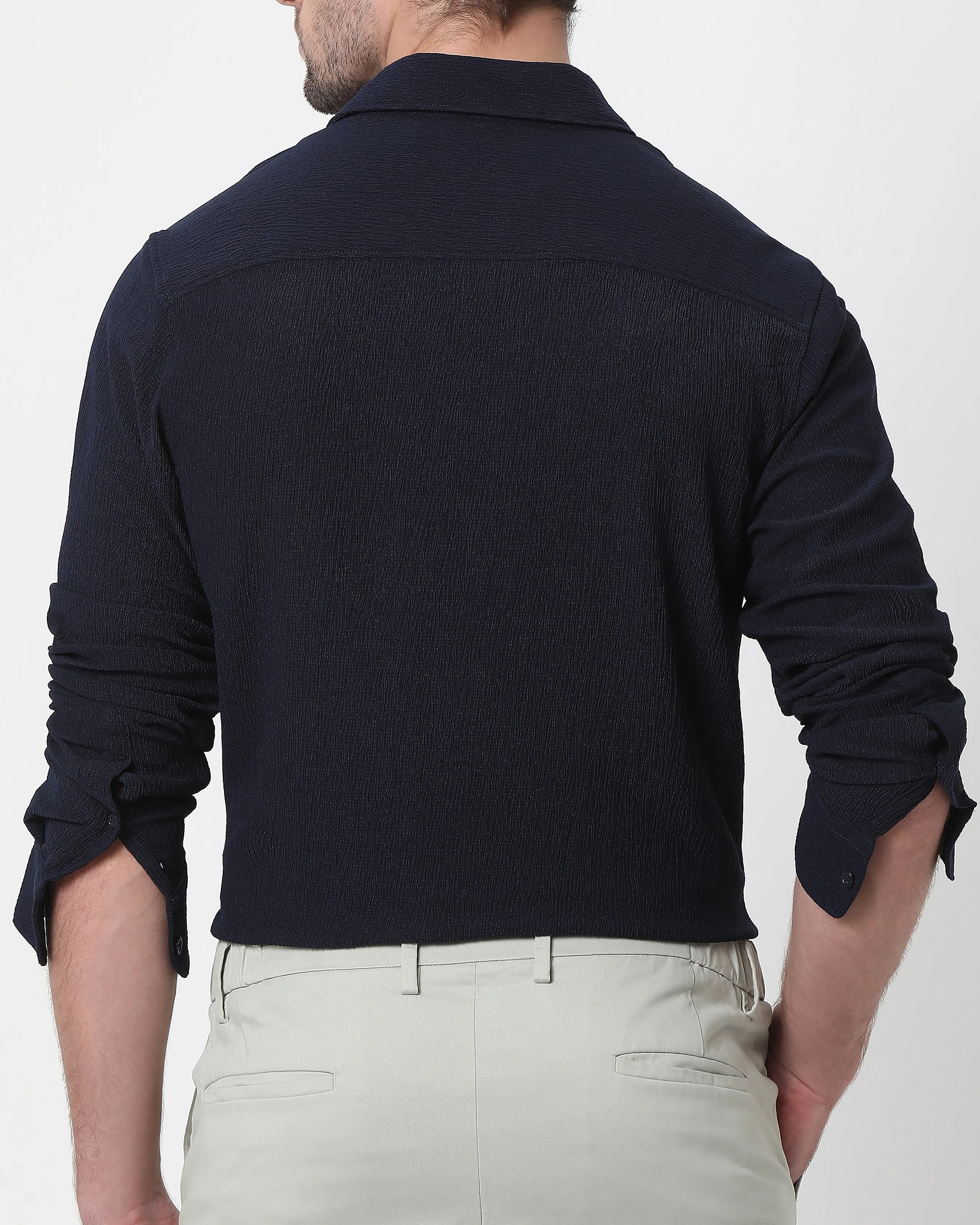 Simple And Comfortable Slim-Fit Breathable Navy Shirt