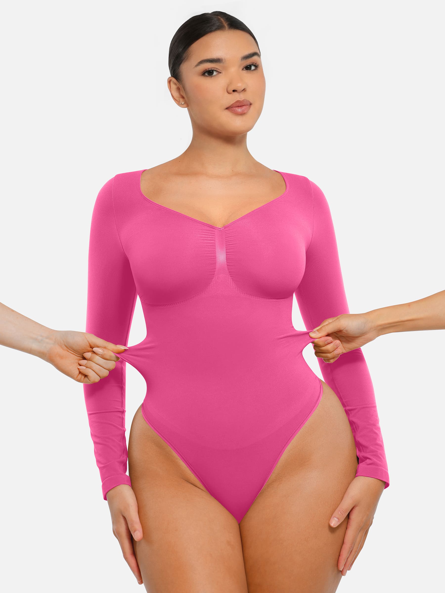 Feelingirl Seamless Long Sleeve Tummy Control Thong Bodysuit