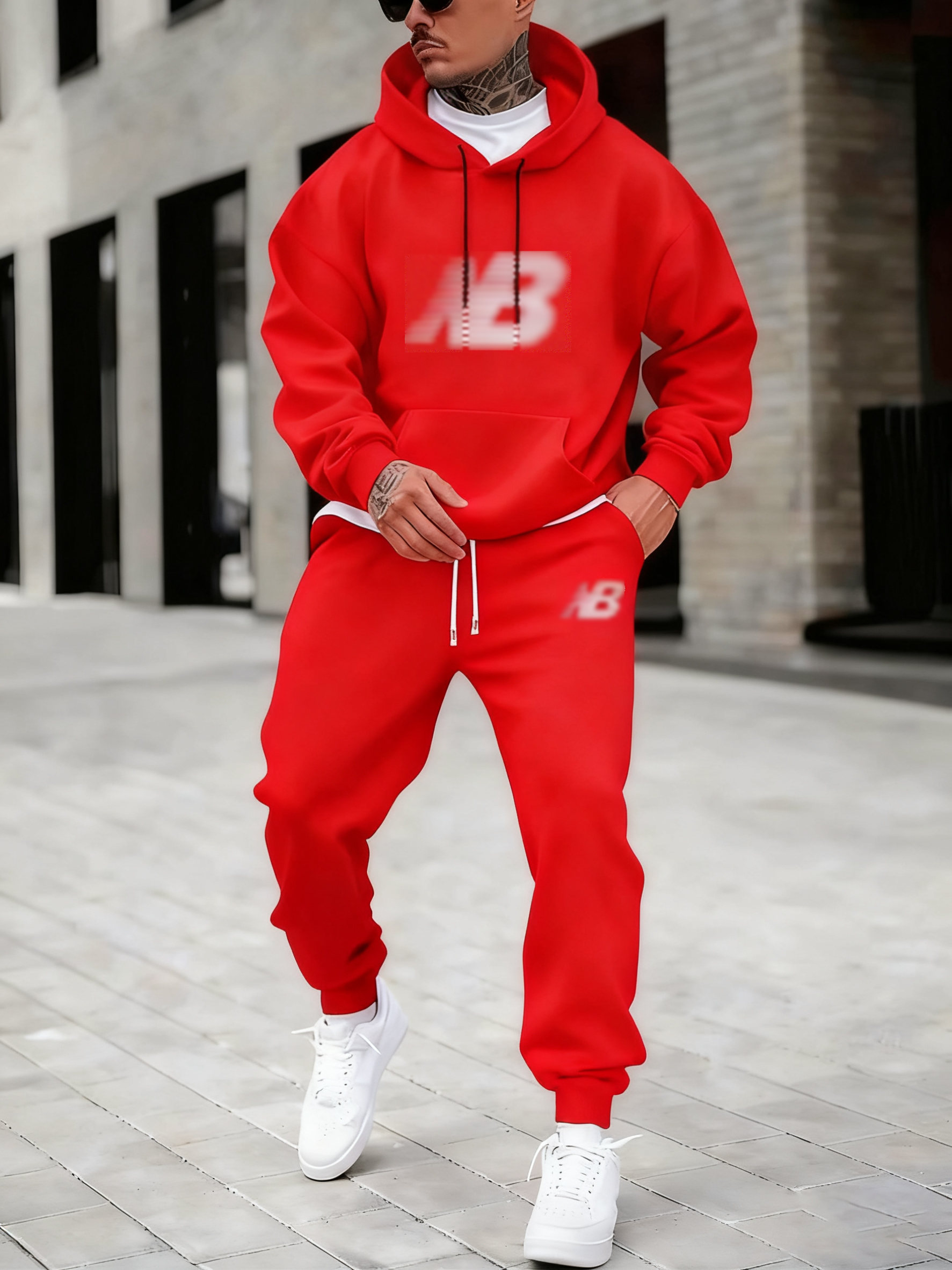 Plus Size Geometric Print Hoodie & Jogger Set