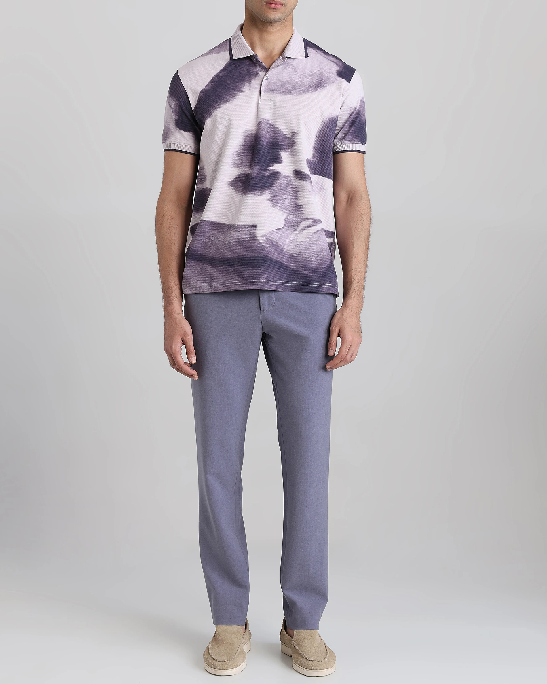 Daily Simple And Slimming Lilac Abstract Polo Shirt