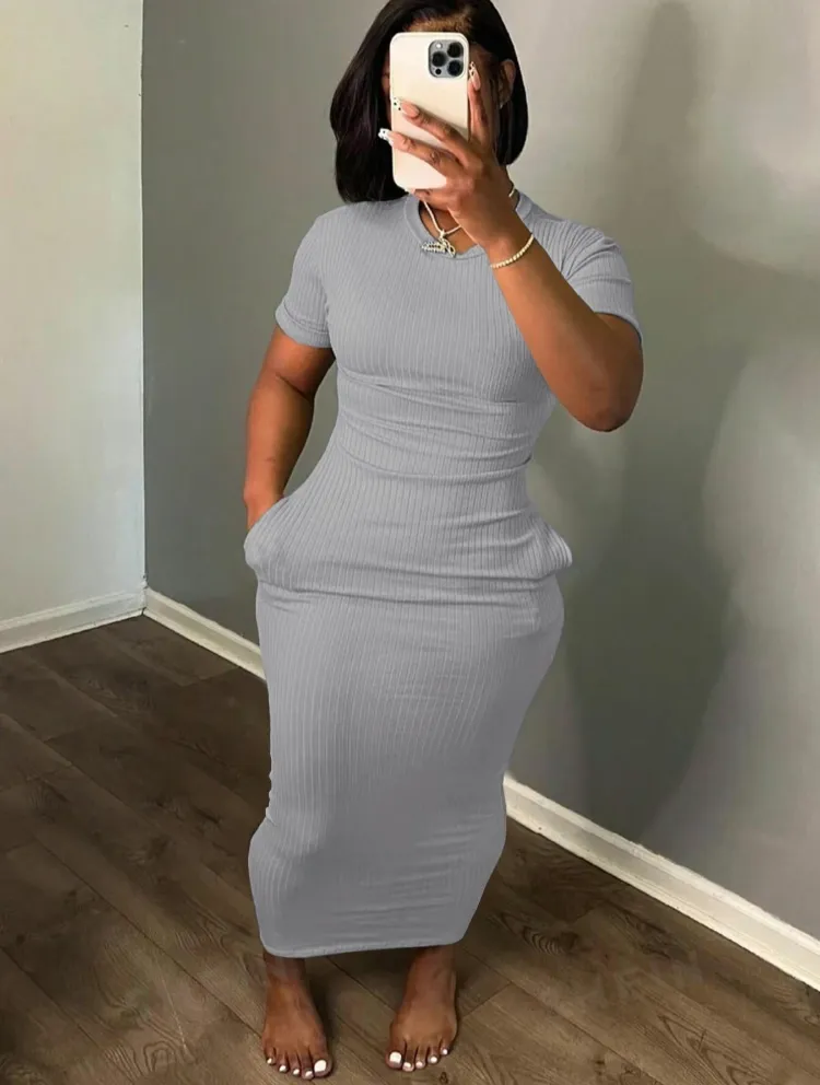 Plus Size Casual Summer Bodycon Dress with Pockets