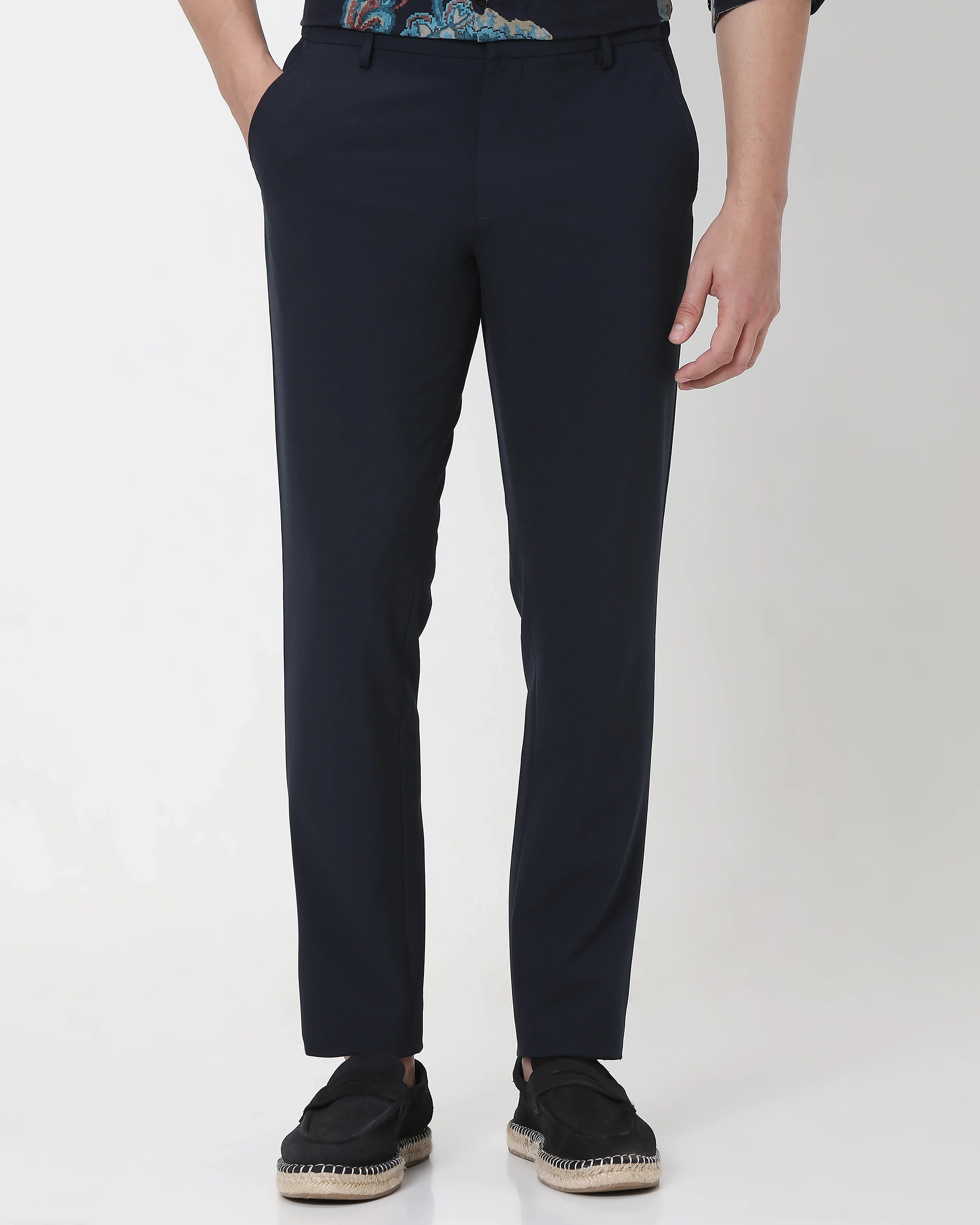 Classic Versatile Daily Slim-Fit Straight-Leg Navy Trousers
