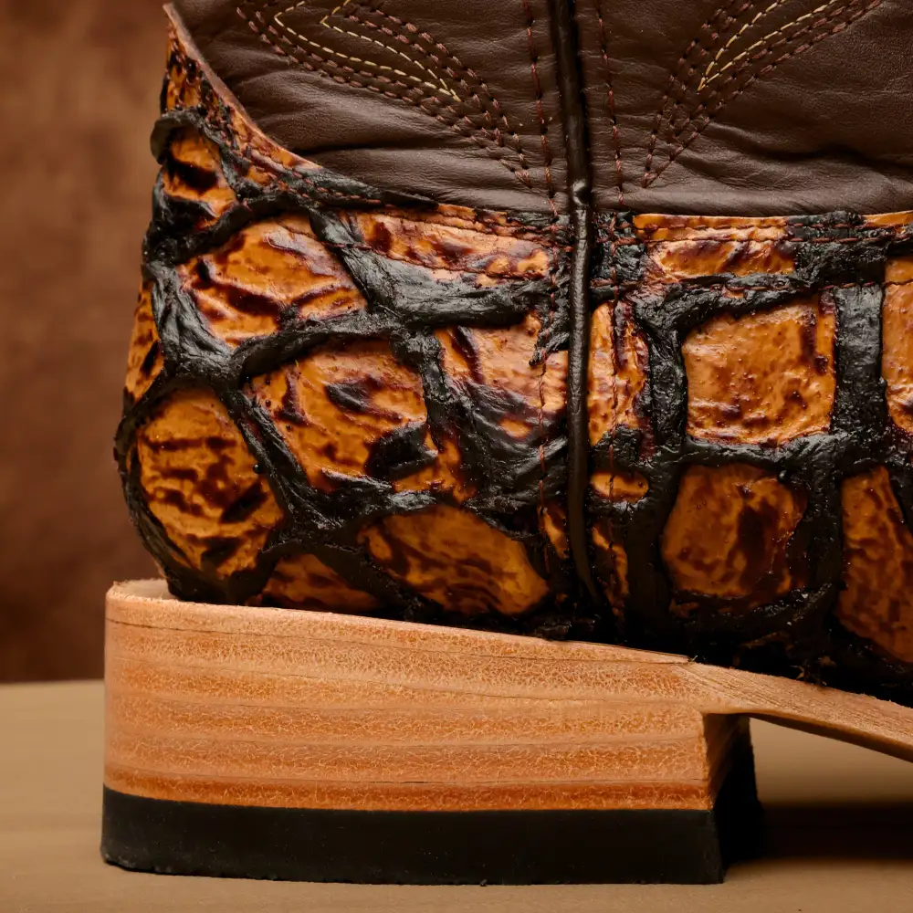 Honey Cognac Jumbo Pirarucu Leather Boots - Square Toe