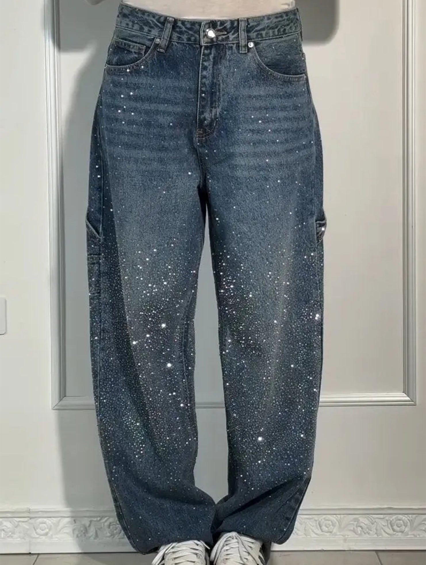 Fashionable rhinestone jeans