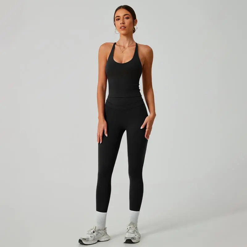 Women's Crisscross Back Tank & High-Waist Butt-Lift Leggings Set