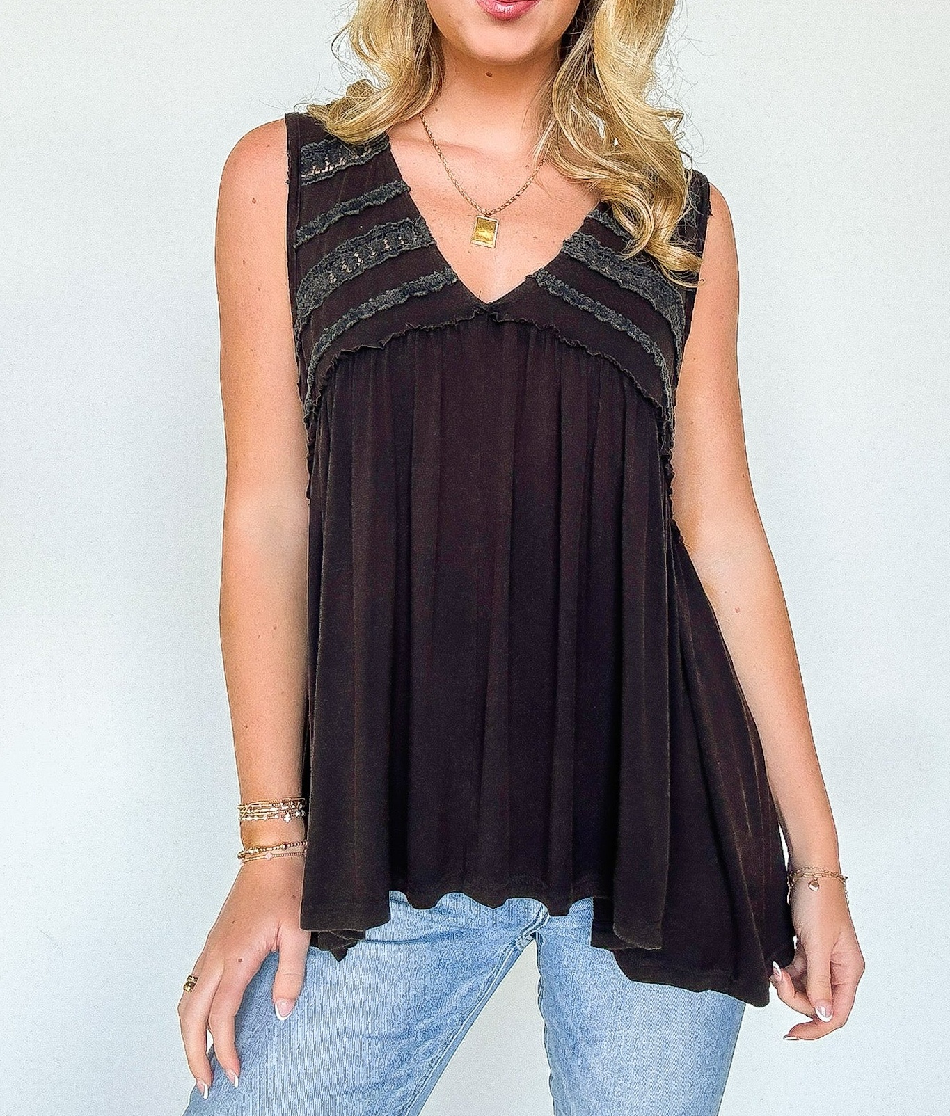 Crochet V-Neck Ruffle Tank Top