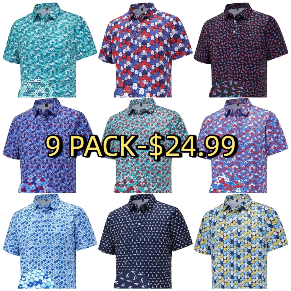 🔥Last Day 49% OFF Mens Golf Polo Shirts Short Sleeve Moisture Wicking Dry Fit Performance Casual Funny Golf Polo Shirts for Men