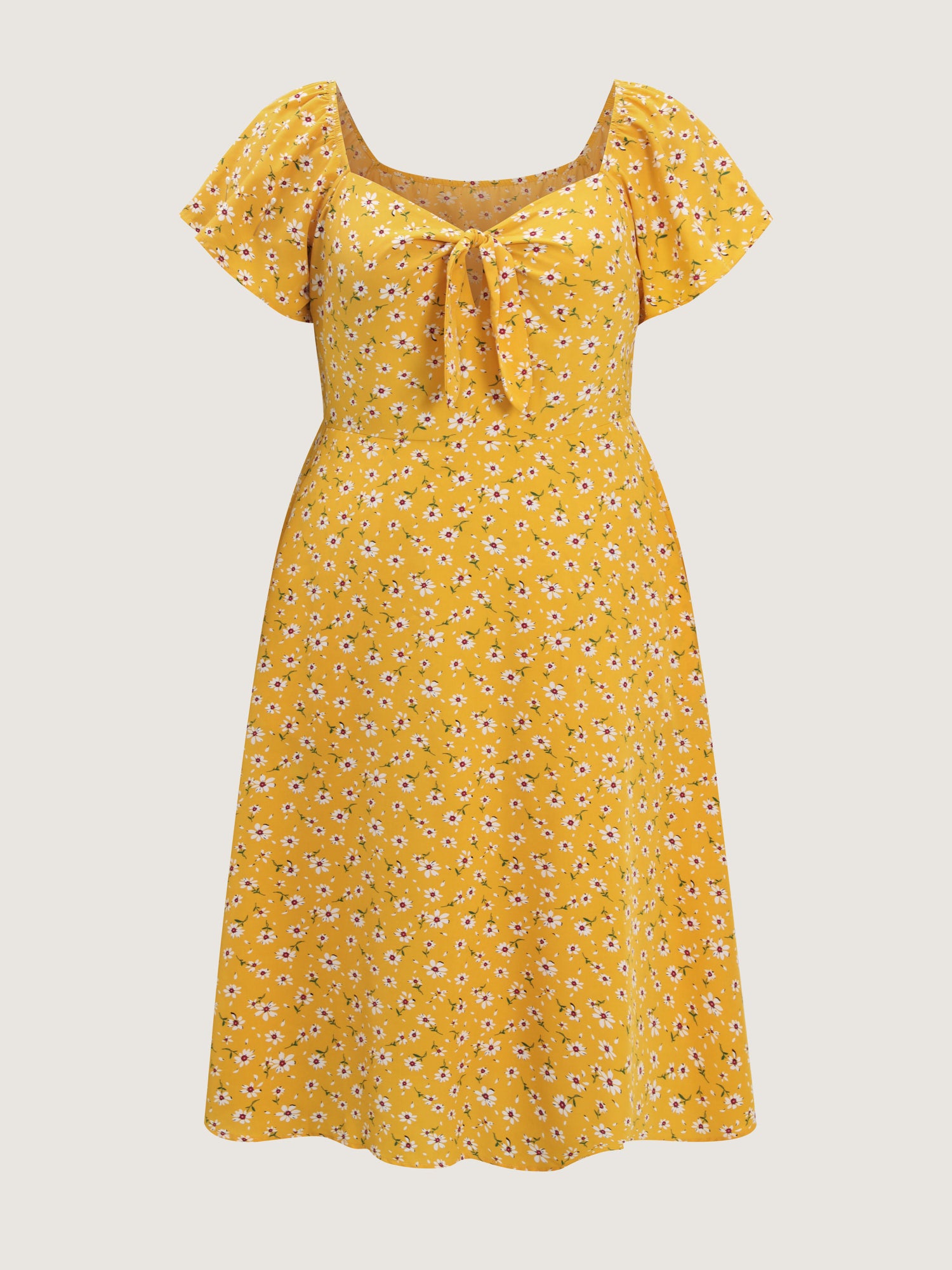 Knotted Front Daisy Floral Print Midi Dress