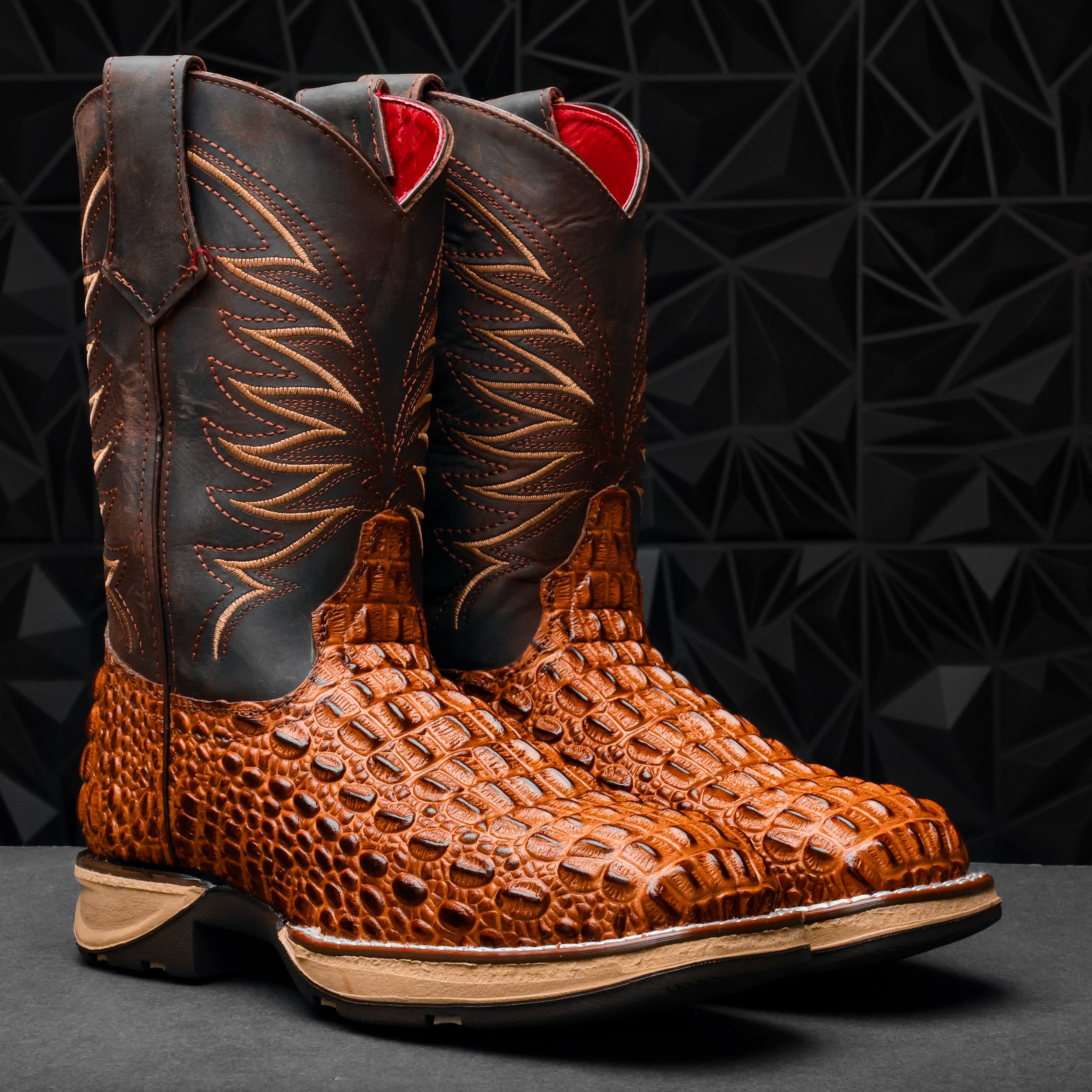 Cognac Caiman Hornback Leather Boots With 3D Lightweight Sole - Composite Toe