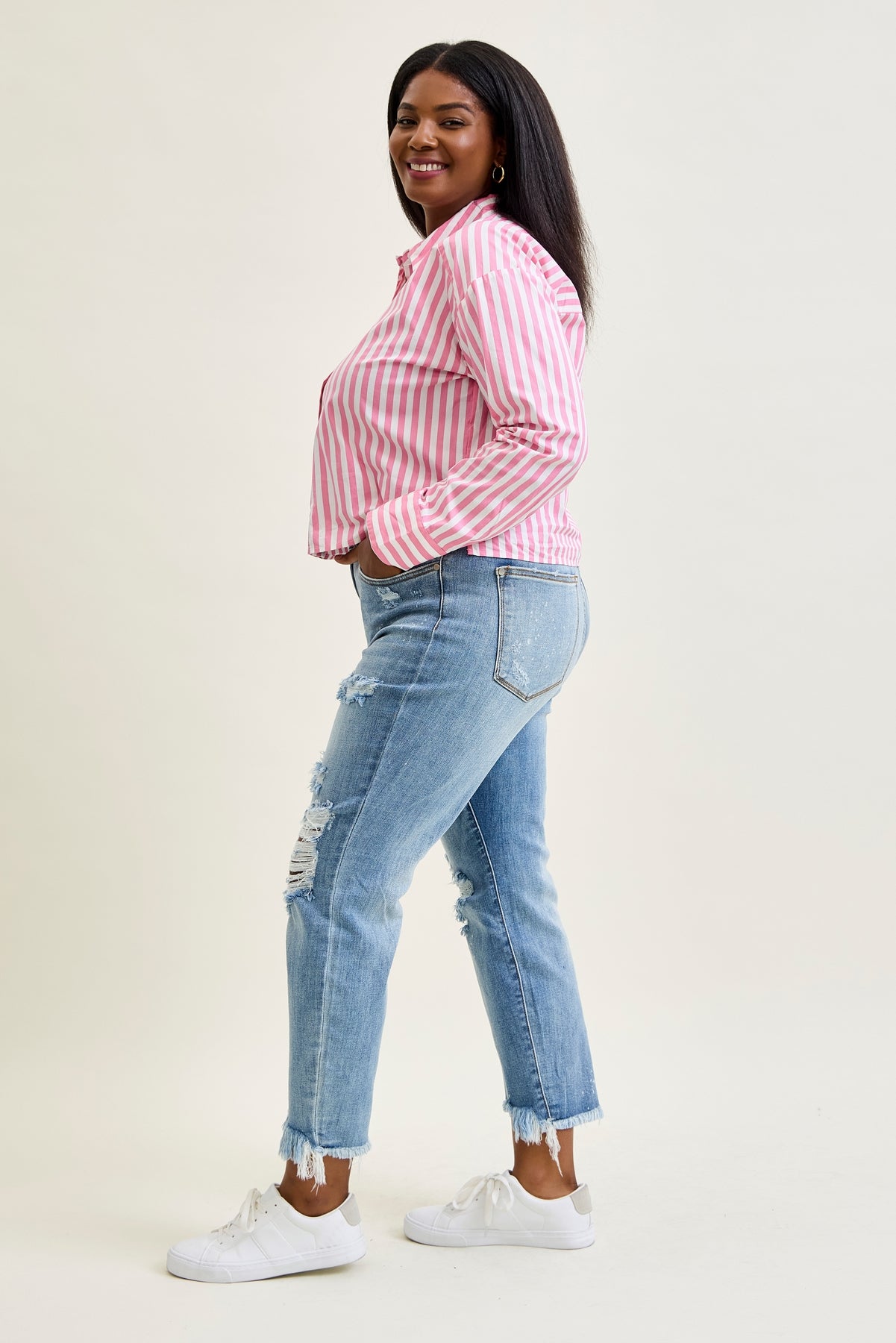 Alexis Light Bleach Splash Boyfriend Jeans