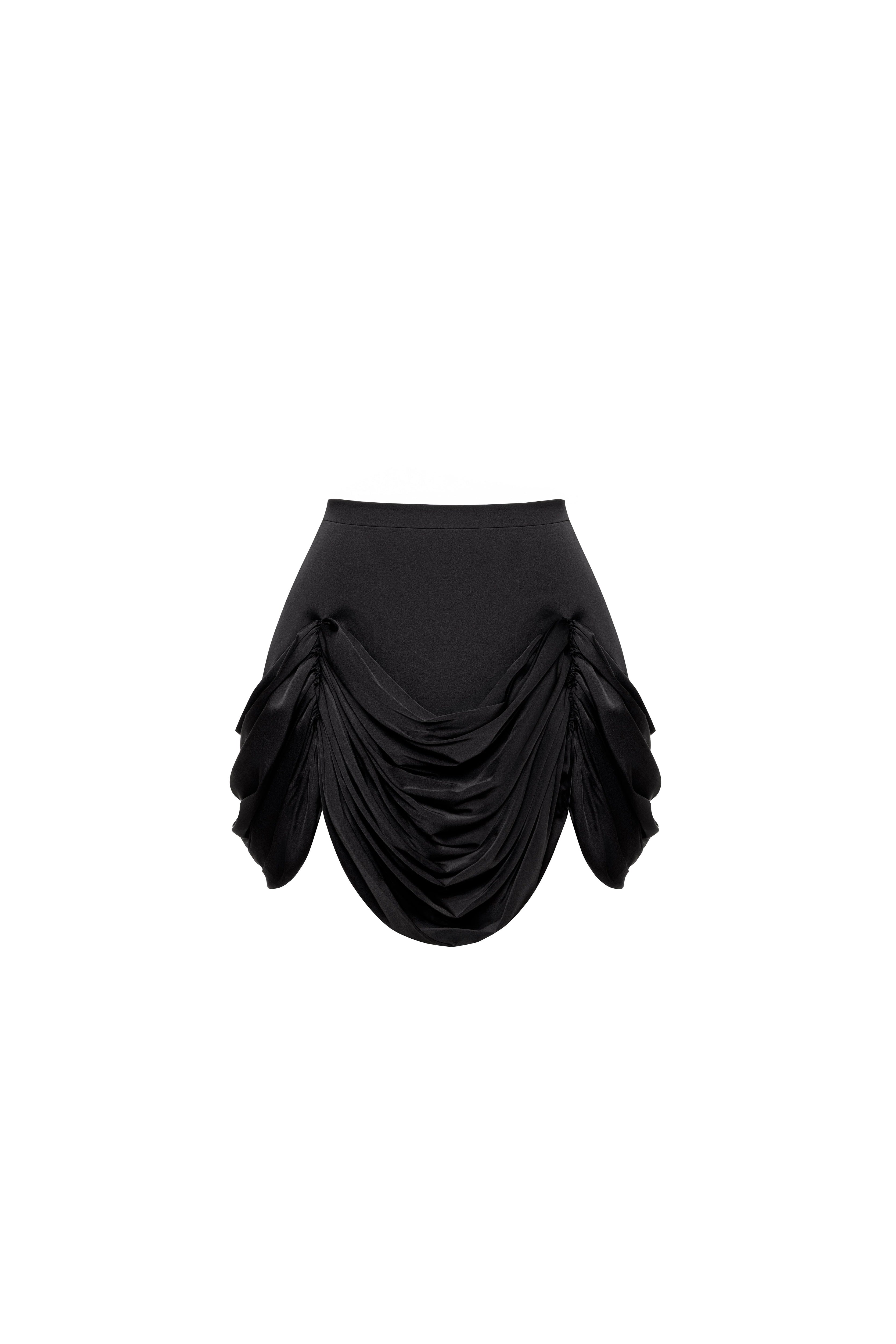 Black mini skirt with draping