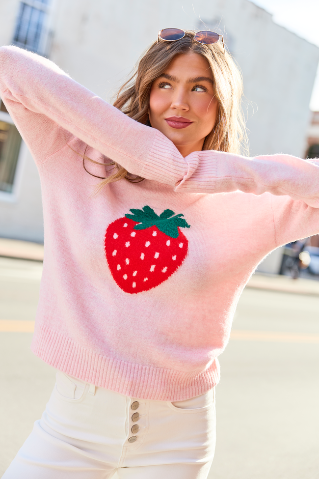 Saye Pink Strawberry Crewneck Sweater