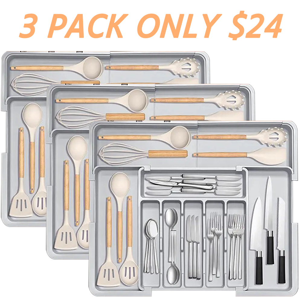 🔥3-PACK $24🔥Expandable Silverware Organizer – 9 Compartment, Adjustable 13