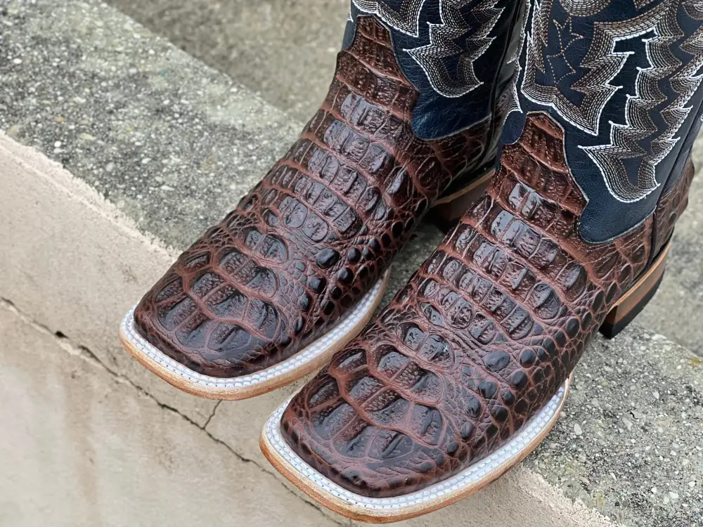 Men’s Brown Crocodile Leather Boots With Blue Shaft