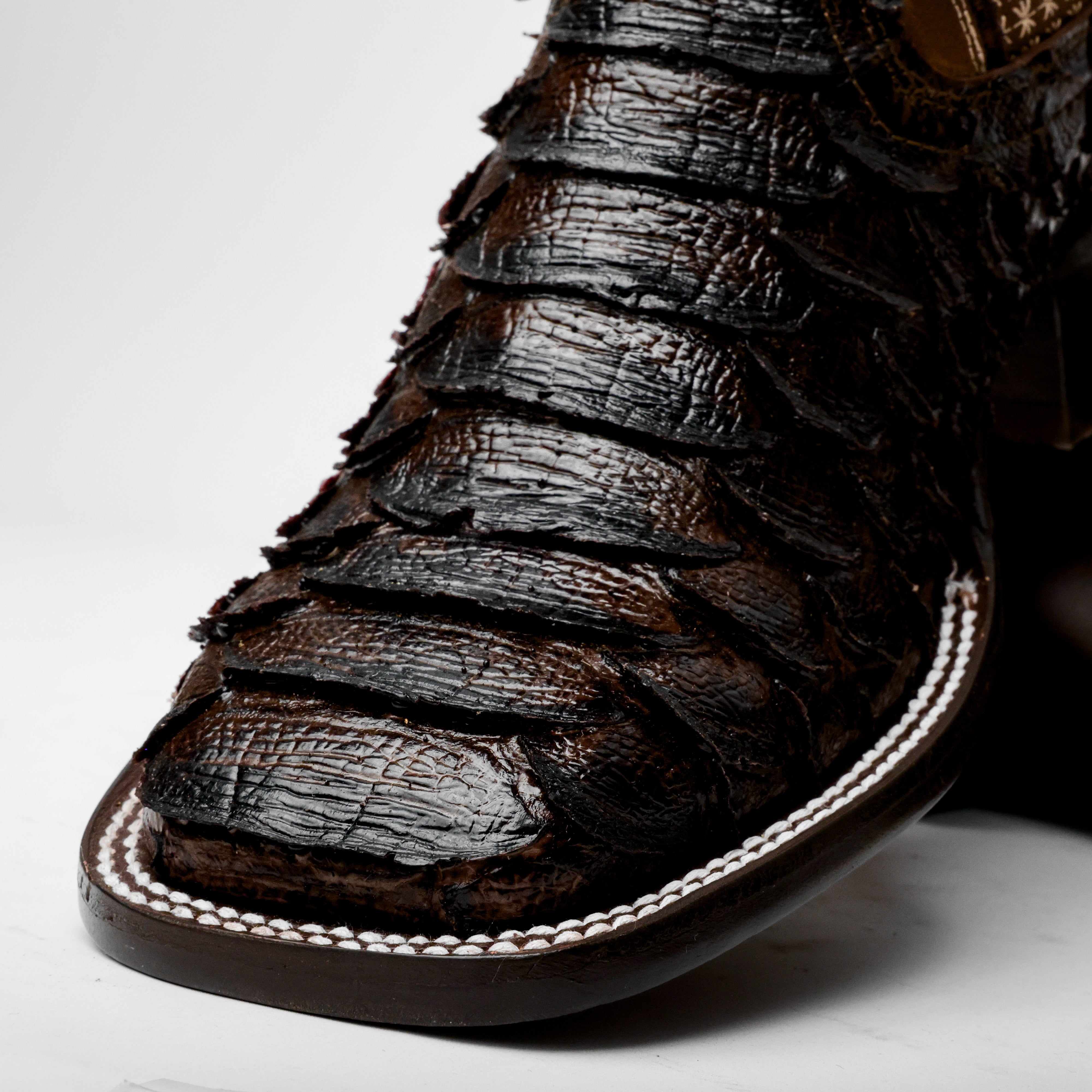 Brown Jumbo Python Leather Boots - Square Toe