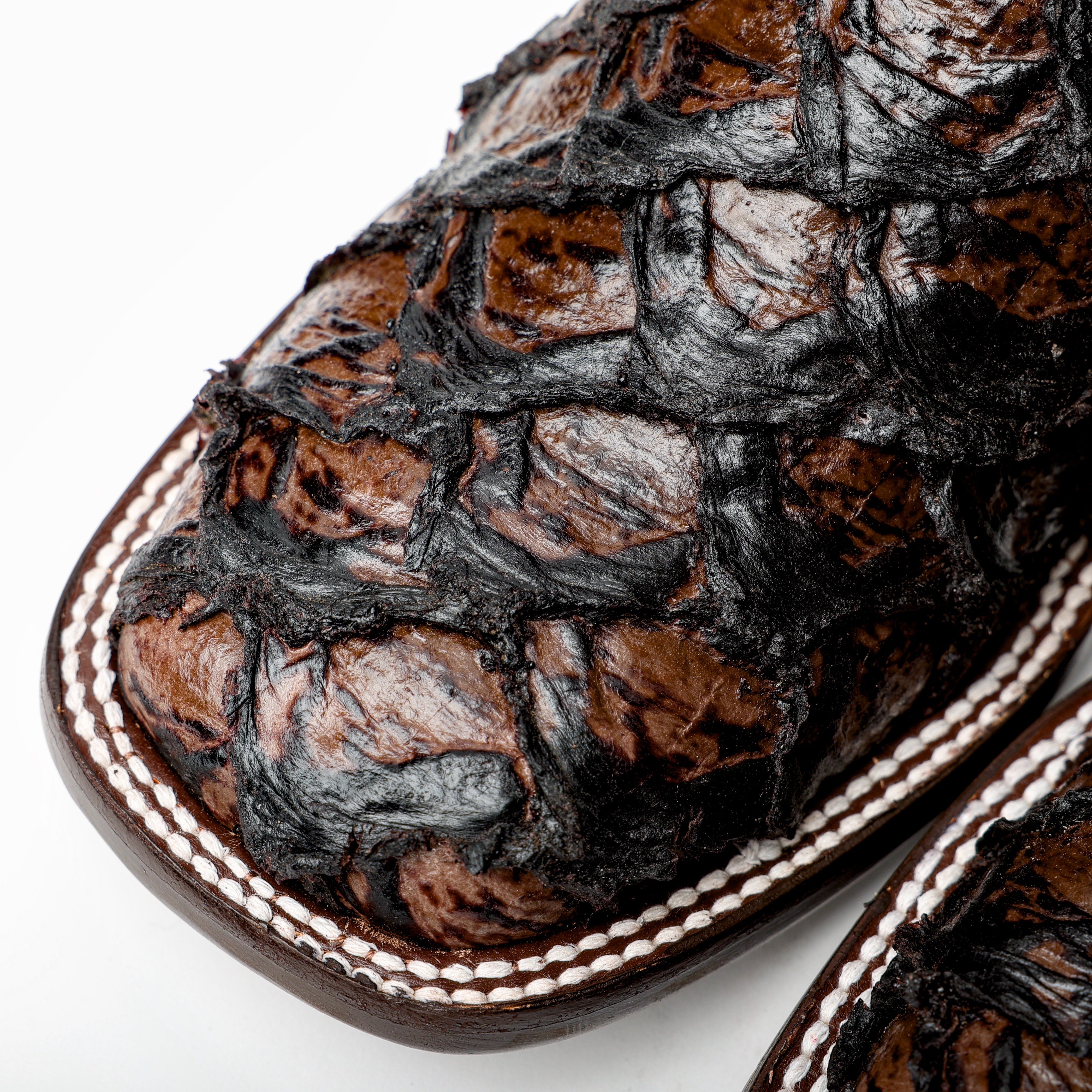 Brown Jumbo Pirarucu Leather Boots - Square Toe