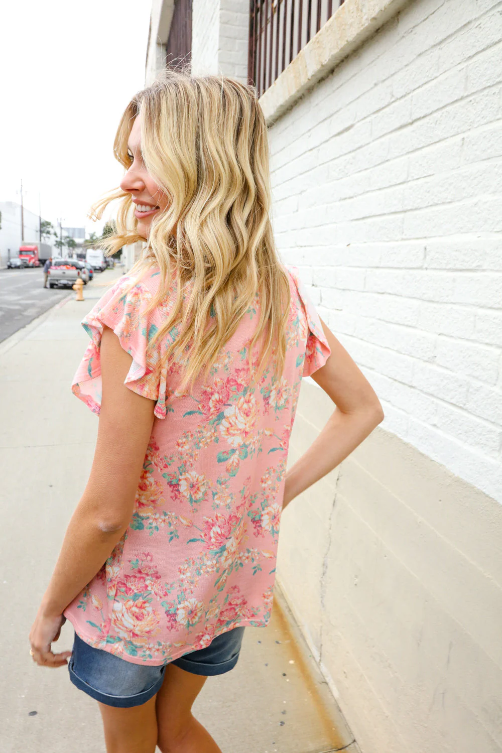 Find Love Pink Floral Print Flutter Sleeve Knit Top