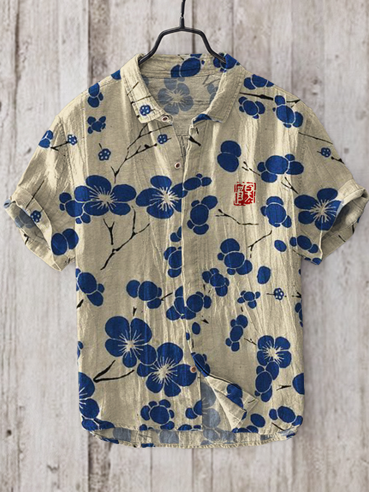 Cherry Blossom Japanese Lino Art Linen Blend Shirt