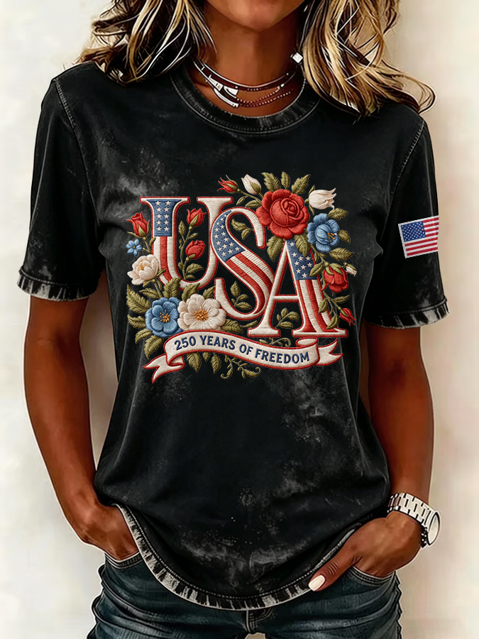 Women's Casual USA 250th Celebration Print Short Sleeve T-shirt