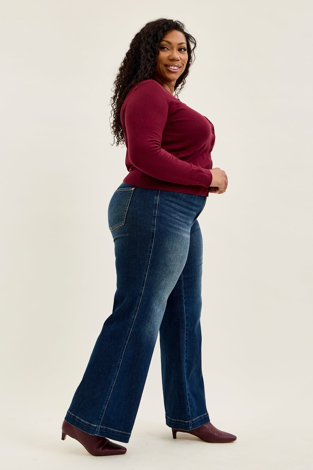 Lux Vintage Brushed Blue Wide Leg with Welt Pockets - PLUS