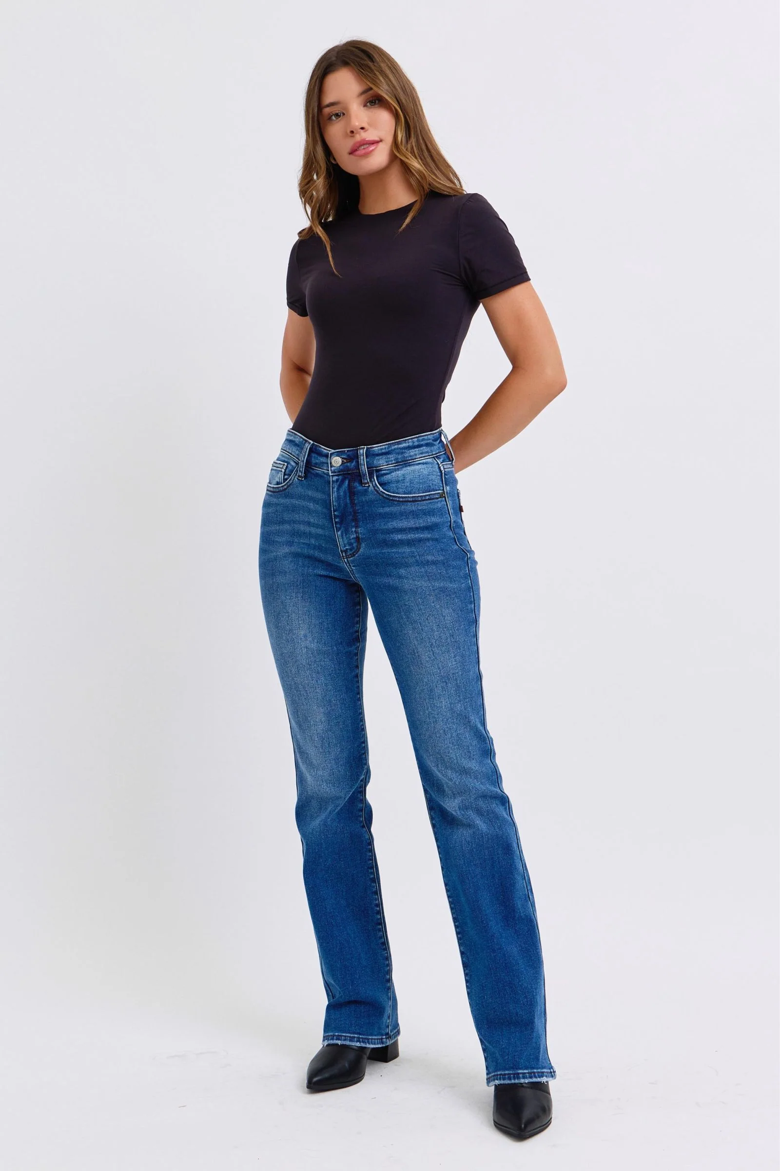 Blue Full Size Mid-Rise Bootcut Jeans with Pockets