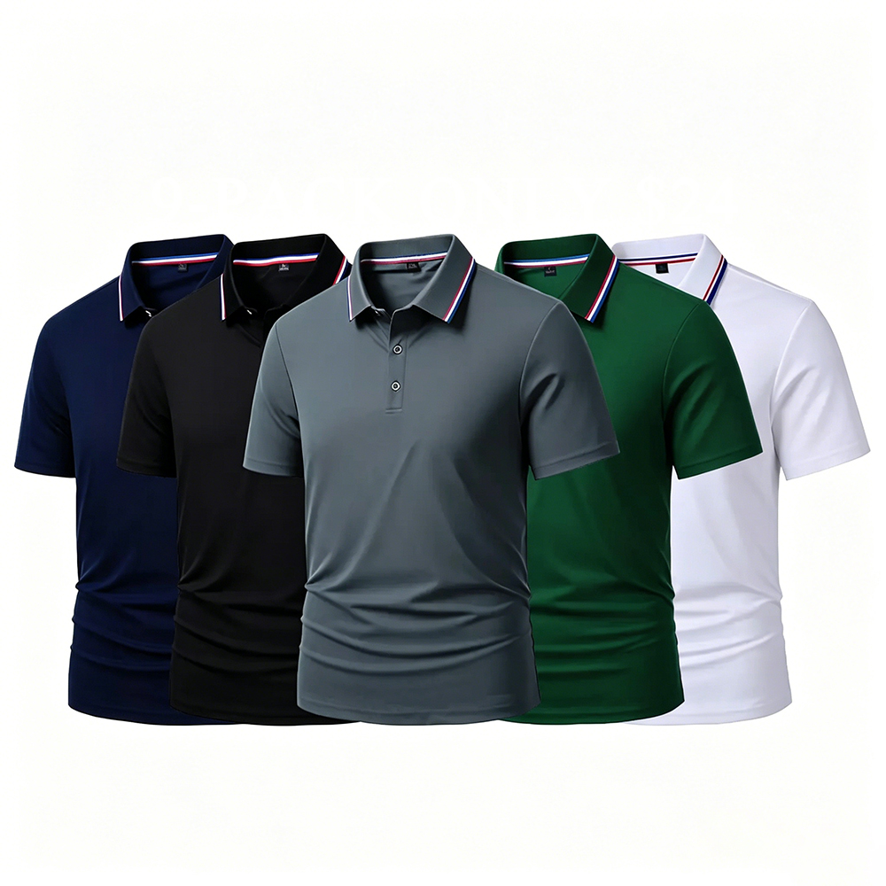 Men's Quick Dry Color Block Striped Polo Shirt