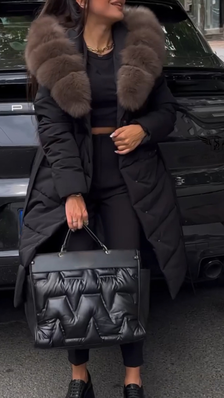 Women Lapel Plush Casual Long Cotton Jacket