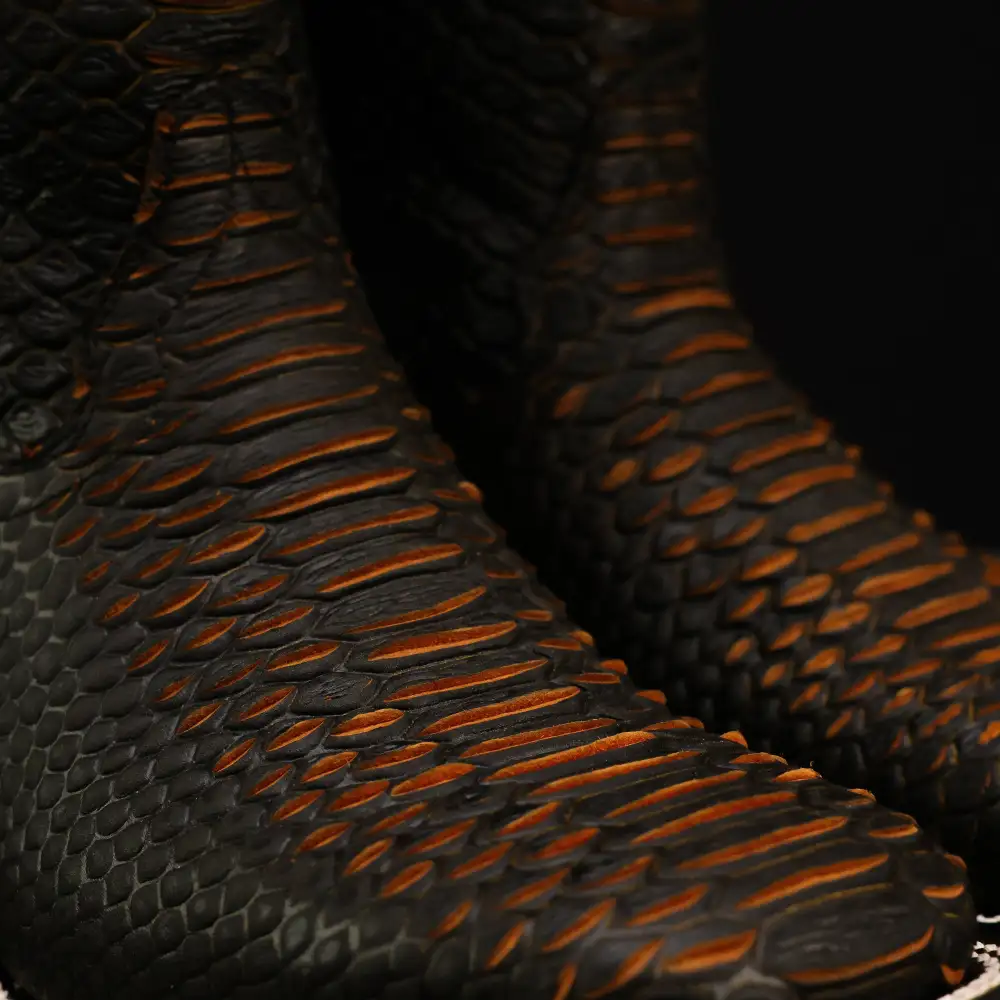 Matte Black Python Leather Boots - Square Toe