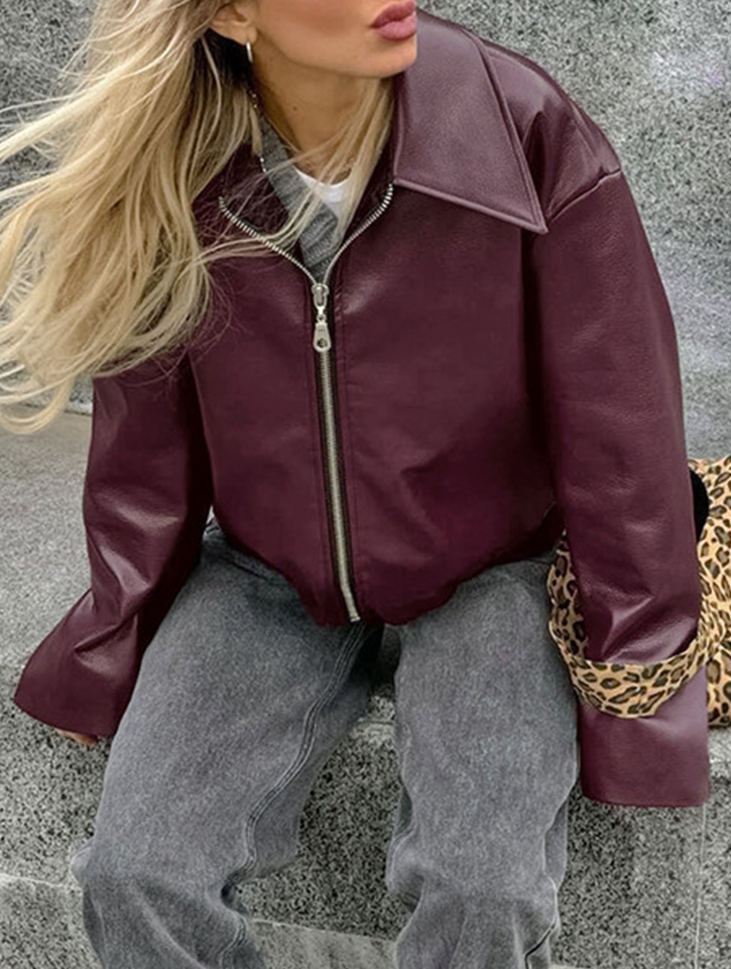 Stylish Loose-fitting Motorcycle Leather Jacket