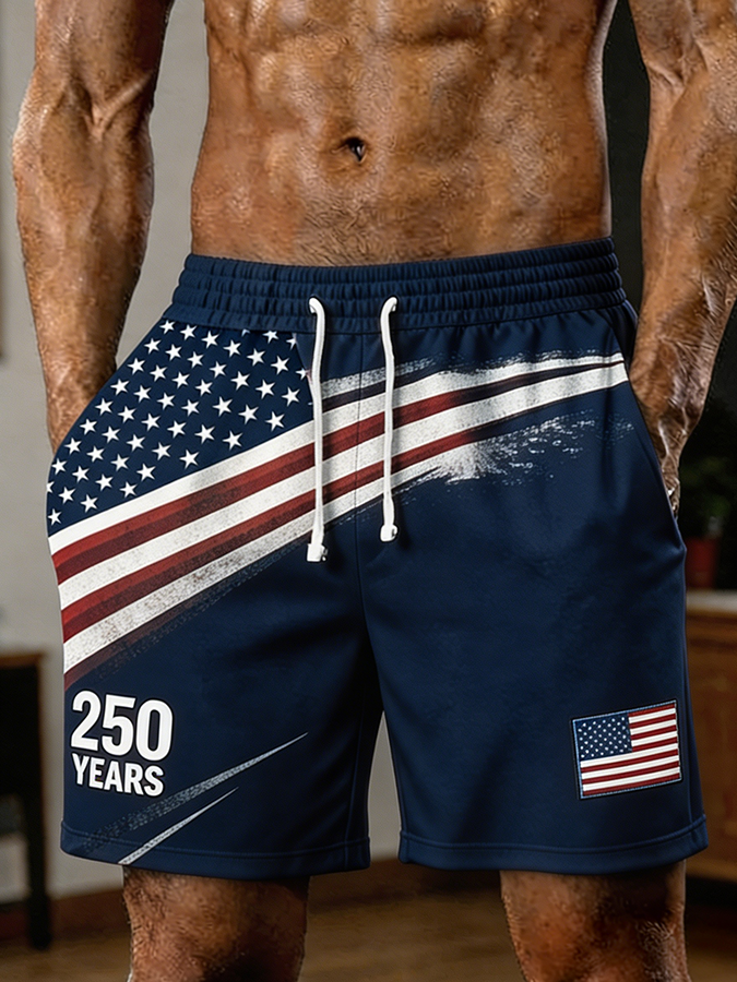 Men's 250 YEARS American Flag Patriotic Gradient Print Shorts