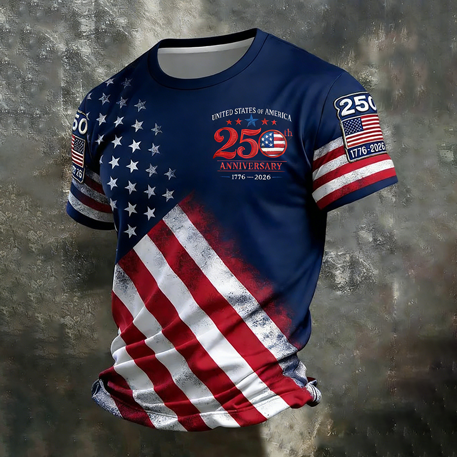 Men'S Casual American Founding Celebration Personalized Printed Round Neck T-Shirt