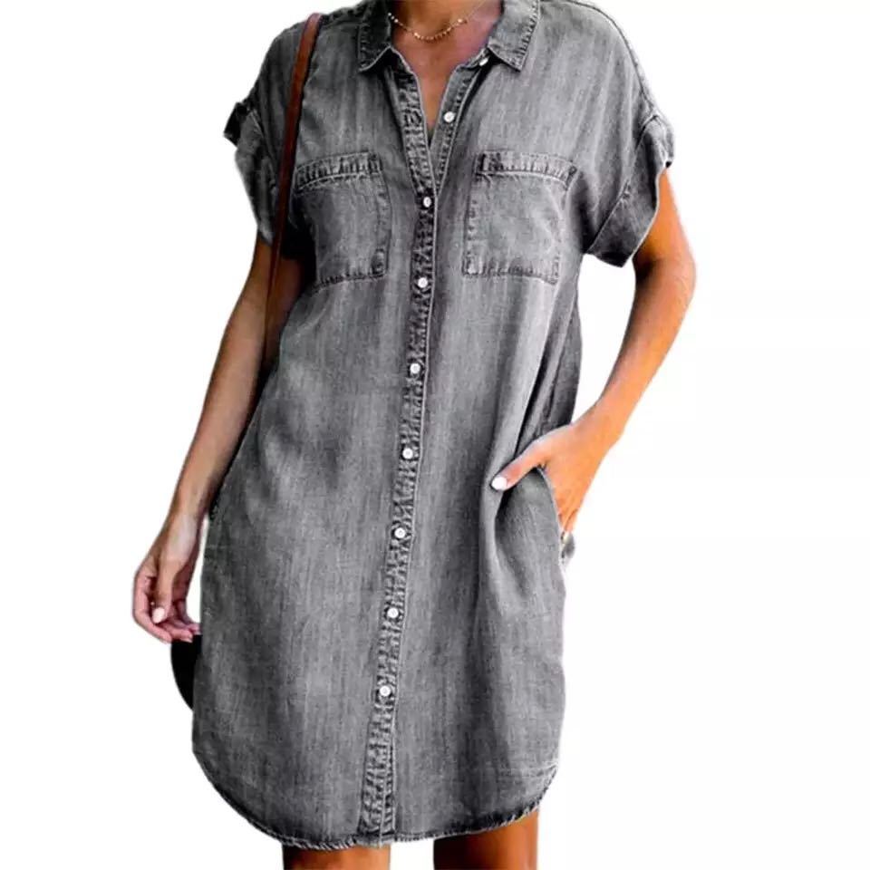 Ladies' Lapel Breasted Wash Water Casual Dress