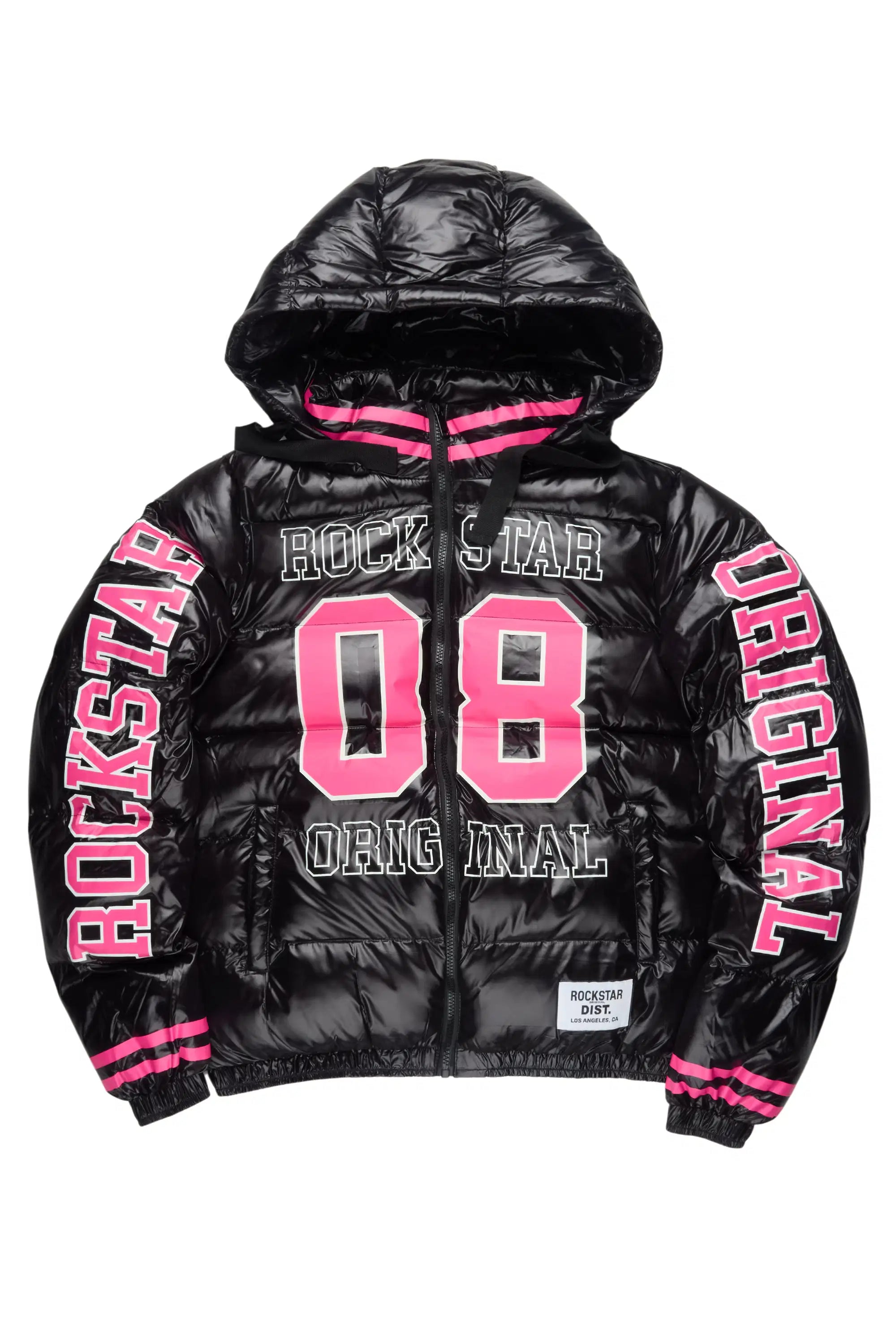 Kymberly Black/Pink Varsity Puffer Jacket