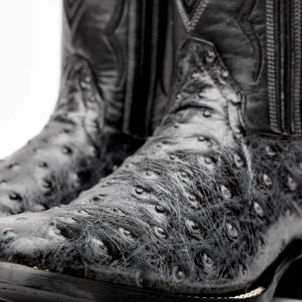 Grey Ostrich Leather Boots - Square Toe