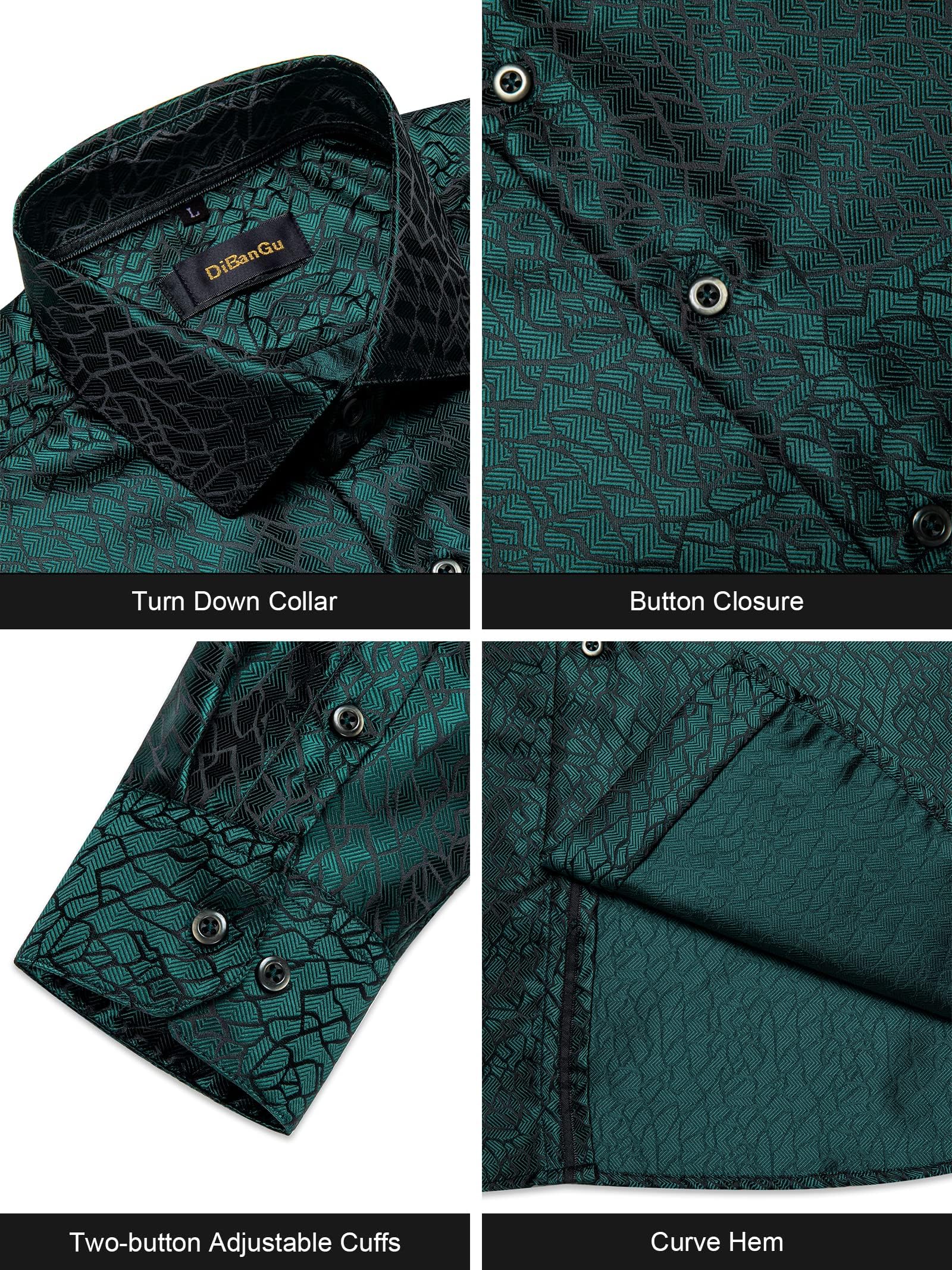 Men's Paisley Dress Shirt Long Sleeve Wrinkle Free Button Down Cowboy Shirts - Dark Green&paisley