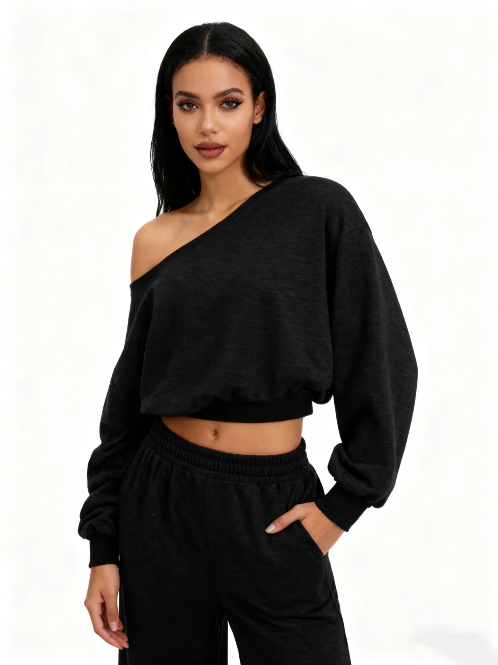 Women's Casual Drop Shoulder Top & Wide Leg Pants Set