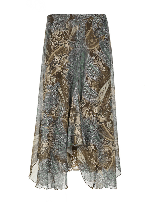 Printed Low Waist Irregular Skirt In Green