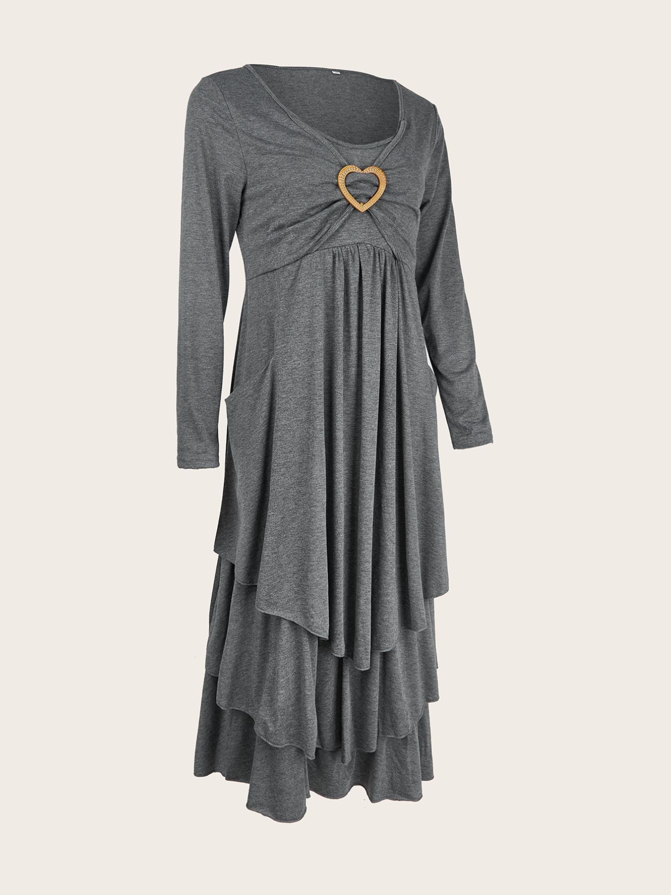 Full Size Heart-Decor Layered Midi Dress Plus Size