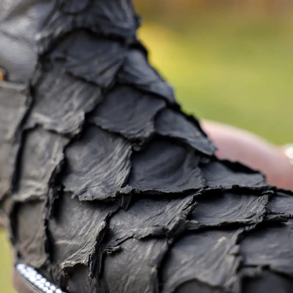 Matte Black Jumbo Pirarucu Leather Boots - Square Toe